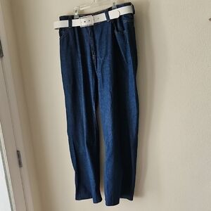Woman Within Natural Fit 100% Cotton Denim Blue Jeans High Rise Wide Leg Sz 14T
